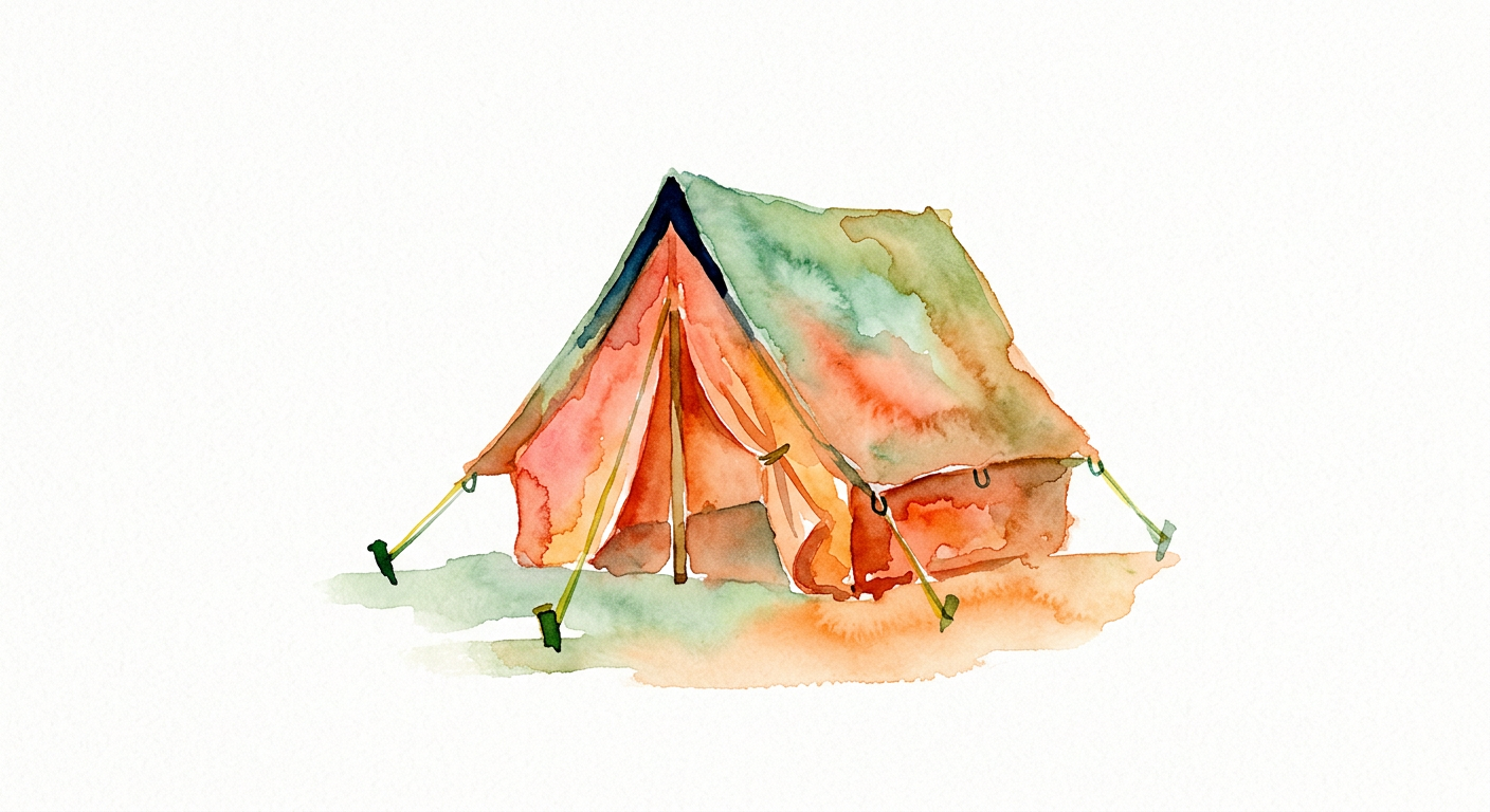 Aquarelle d’une petite tente en toile