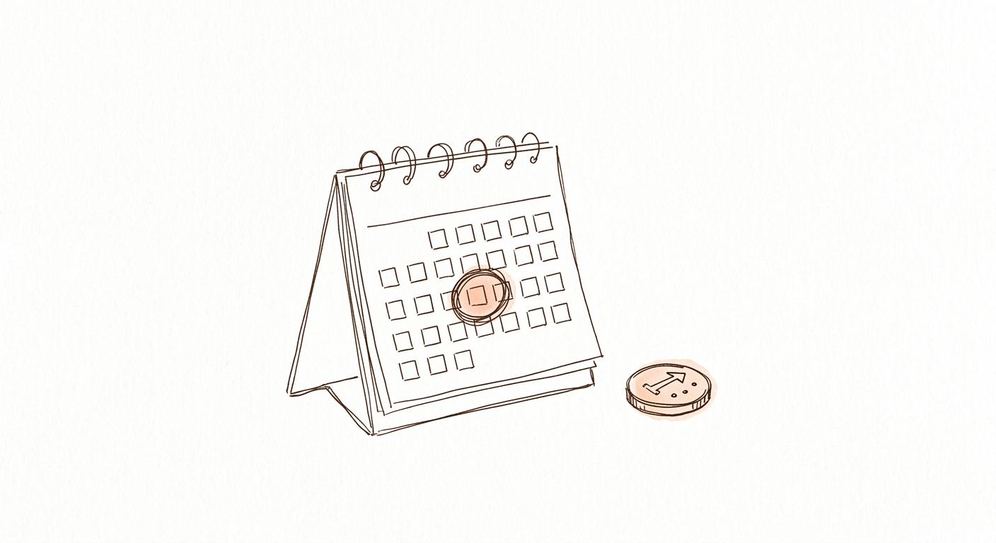 Dessin d’un calendrier de bureau avec un jour entouré et une pièce à côté